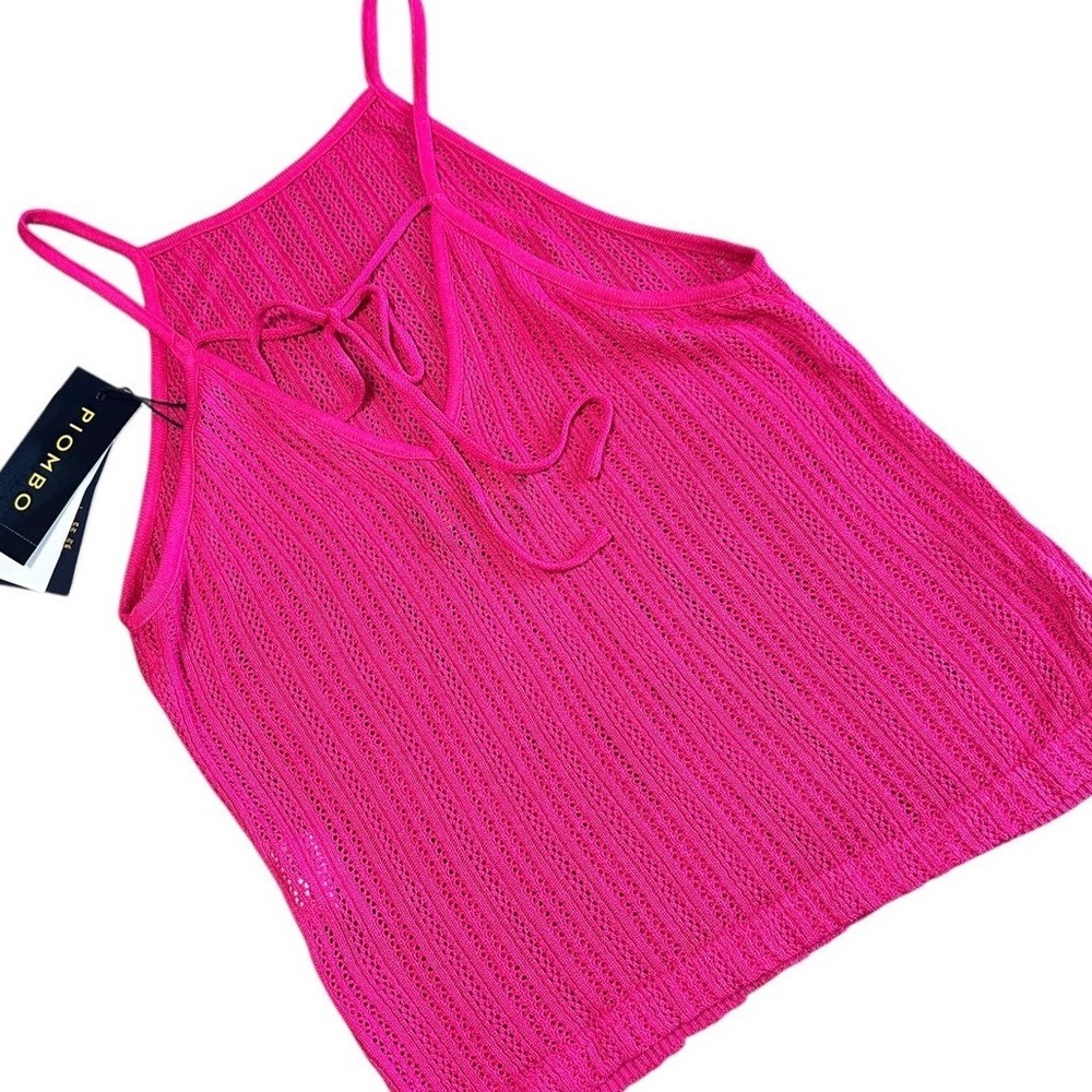 NWT Piombo Knit Tank Womens Sz Small $49 Fuchsia Relaxed Fit Tie Back Viscose